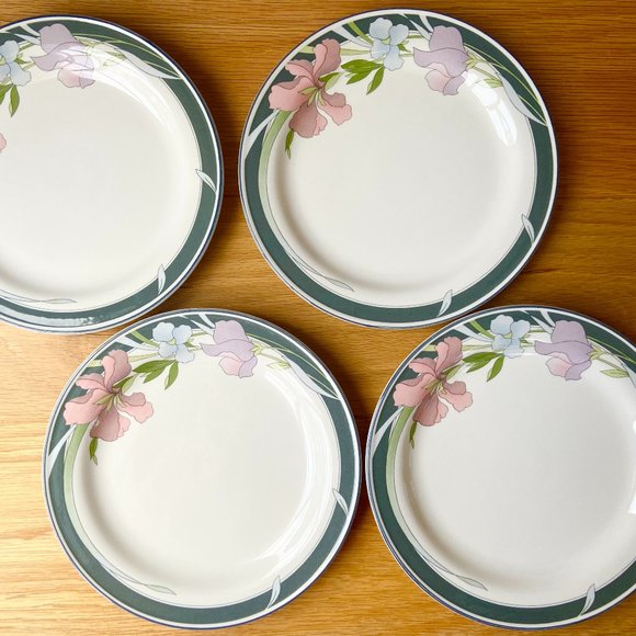 1980s Blue Pastel Floral Sango Evening Song Plates, Set of 4 - Picture 1 of 5